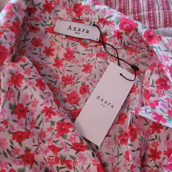 Axara Paris White and Pink Floral Print Faux Wrap Collared Dress S - Picture 7 of 7